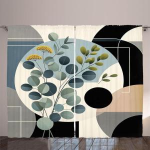 Ambesonne Eucalyptus Leaves Curtains, Leafy Branches Summer Flowers on Neutral Marble Print Back, Living Room Bedroom Window Drapes 2 Panel Set, 108″ X 63″, Fern Green Pastel Yellow(Black Blue Grey and Green)