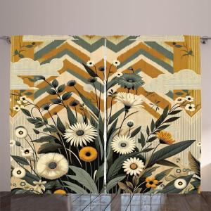 Ambesonne Eucalyptus Leaves Curtains, Leafy Branches Summer Flowers on Neutral Marble Print Back, Living Room Bedroom Window Drapes 2 Panel Set, 108″ X 63″, Fern Green Pastel Yellow(Amber Laurel Green)