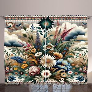 Ambesonne Eucalyptus Leaves Curtains, Leafy Branches Summer Flowers on Neutral Marble Print Back, Living Room Bedroom Window Drapes 2 Panel Set, 108″ X 63″, Fern Green Pastel Yellow(Dark Tan Multicolor)