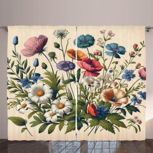Ambesonne Eucalyptus Leaves Curtains, Leafy Branches Summer Flowers on Neutral Marble Print Back, Living Room Bedroom Window Drapes 2 Panel Set, 108″ X 63″, Fern Green Pastel Yellow(Champagne and Multicolor)