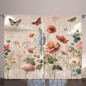 Ambesonne Eucalyptus Leaves Curtains, Leafy Branches Summer Flowers on Neutral Marble Print Back, Living Room Bedroom Window Drapes 2 Panel Set, 108″ X 63″, Fern Green Pastel Yellow(Rose Warm Taupe Green)