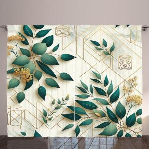 Ambesonne Eucalyptus Leaves Curtains, Leafy Branches Summer Flowers on Neutral Marble Print Back, Living Room Bedroom Window Drapes 2 Panel Set, 108″ X 63″, Fern Green Pastel Yellow(Dark Teal Amber Ivory)