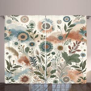 Ambesonne Eucalyptus Leaves Curtains, Leafy Branches Summer Flowers on Neutral Marble Print Back, Living Room Bedroom Window Drapes 2 Panel Set, 108″ X 63″, Fern Green Pastel Yellow(Pale Rose Slate Blue)