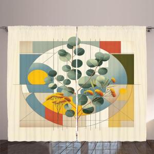 Ambesonne Eucalyptus Leaves Curtains, Leafy Branches Summer Flowers on Neutral Marble Print Back, Living Room Bedroom Window Drapes 2 Panel Set, 108″ X 63″, Fern Green Pastel Yellow(Laurel Green Multicolor)