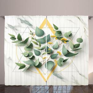 Ambesonne Eucalyptus Leaves Curtains, Leafy Branches Summer Flowers on Neutral Marble Print Back, Living Room Bedroom Window Drapes 2 Panel Set, 108″ X 63″, Fern Green Pastel Yellow(Peacock Green Mustard)