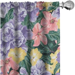 Ambesonne Feather Pattern Curtains, Pastel Vibe of Bohemian Pattern with Neutral Sky Colors Boho, Window Treatments 2 Panel Set for Living Room Bedroom, Pair of – 28″ x 95″, Pale Azure Blue Sea Blue(Lavender Pastel Pink)
