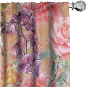Ambesonne Feather Pattern Curtains, Pastel Vibe of Bohemian Pattern with Neutral Sky Colors Boho, Window Treatments 2 Panel Set for Living Room Bedroom, Pair of – 28″ x 95″, Pale Azure Blue Sea Blue(Dark Peach Coral and Plum)