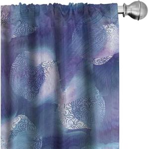 Ambesonne Feather Pattern Curtains, Pastel Vibe of Bohemian Pattern with Neutral Sky Colors Boho, Window Treatments 2 Panel Set for Living Room Bedroom, Pair of – 28″ x 95″, Pale Azure Blue Sea Blue(Dark Violet and Pale Sky Blue)