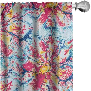 Ambesonne Feather Pattern Curtains, Pastel Vibe of Bohemian Pattern with Neutral Sky Colors Boho, Window Treatments 2 Panel Set for Living Room Bedroom, Pair of – 28″ x 95″, Pale Azure Blue Sea Blue(Hot Pink Blue and Mustard)
