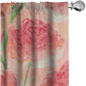 Ambesonne Feather Pattern Curtains, Pastel Vibe of Bohemian Pattern with Neutral Sky Colors Boho, Window Treatments 2 Panel Set for Living Room Bedroom, Pair of – 28″ x 95″, Pale Azure Blue Sea Blue(Dark Coral and Green)