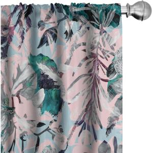 Ambesonne Feather Pattern Curtains, Pastel Vibe of Bohemian Pattern with Neutral Sky Colors Boho, Window Treatments 2 Panel Set for Living Room Bedroom, Pair of – 28″ x 95″, Pale Azure Blue Sea Blue(Teal Pastel Pink)
