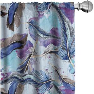 Ambesonne Feather Pattern Curtains, Pastel Vibe of Bohemian Pattern with Neutral Sky Colors Boho, Window Treatments 2 Panel Set for Living Room Bedroom, Pair of – 28″ x 95″, Pale Azure Blue Sea Blue(Pale Sky Blue and Indigo)