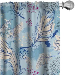Ambesonne Feather Pattern Curtains, Pastel Vibe of Bohemian Pattern with Neutral Sky Colors Boho, Window Treatments 2 Panel Set for Living Room Bedroom, Pair of – 28″ x 95″, Pale Azure Blue Sea Blue(Pale Azure Blue Champagne)