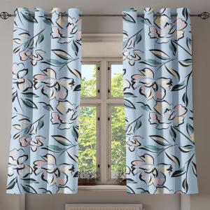 Ambesonne Floral Design Grommet Curtain, Neutral Colors Boho Flowers Vintage Pattern with Leaves Print, Decorative 2-Panel Window Drapes for Bedroom Living Room, 50″ x 54″, Lavender Blue Warm Taupe(Pale Blue and Cadet Blue)