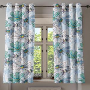 Ambesonne Floral Design Grommet Curtain, Neutral Colors Boho Flowers Vintage Pattern with Leaves Print, Decorative 2-Panel Window Drapes for Bedroom Living Room, 50″ x 54″, Lavender Blue Warm Taupe(Turquoise Ceil Blue White)