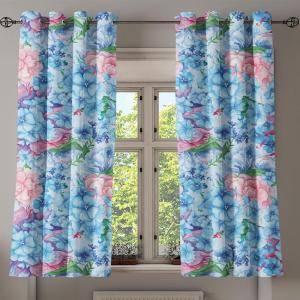 Ambesonne Floral Design Grommet Curtain, Neutral Colors Boho Flowers Vintage Pattern with Leaves Print, Decorative 2-Panel Window Drapes for Bedroom Living Room, 50″ x 54″, Lavender Blue Warm Taupe(Deep Sky Blue Rose)