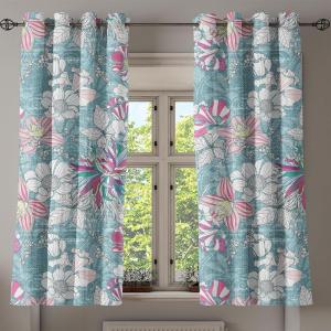 Ambesonne Floral Design Grommet Curtain, Neutral Colors Boho Flowers Vintage Pattern with Leaves Print, Decorative 2-Panel Window Drapes for Bedroom Living Room, 50″ x 54″, Lavender Blue Warm Taupe(Hot Pink Seafoam and White)