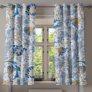 Ambesonne Floral Design Grommet Curtain, Neutral Colors Boho Flowers Vintage Pattern with Leaves Print, Decorative 2-Panel Window Drapes for Bedroom Living Room, 50″ x 54″, Lavender Blue Warm Taupe(Purpleblue Dark Khaki)