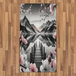Ambesonne Lake Area Rug, Mountains Calm Nature Scenery Botanical Neutral Ornaments Illustration, Flat Woven Accent Rug for Living Room Bedroom Dining Room, 4′ X 5′ 7″, Pale Teal Tan and Brown(Grey and Blush)