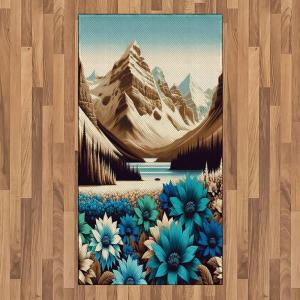 Ambesonne Lake Area Rug, Mountains Calm Nature Scenery Botanical Neutral Ornaments Illustration, Flat Woven Accent Rug for Living Room Bedroom Dining Room, 4′ X 5′ 7″, Pale Teal Tan and Brown(Pale Blue Pastel Brown)