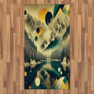 Ambesonne Lake Area Rug, Mountains Calm Nature Scenery Botanical Neutral Ornaments Illustration, Flat Woven Accent Rug for Living Room Bedroom Dining Room, 4′ X 5′ 7″, Pale Teal Tan and Brown(Emerald Pale Green Amber)