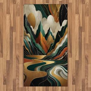 Ambesonne Lake Area Rug, Mountains Calm Nature Scenery Botanical Neutral Ornaments Illustration, Flat Woven Accent Rug for Living Room Bedroom Dining Room, 4′ X 5′ 7″, Pale Teal Tan and Brown(Teal Pale Vermilion Pearl)