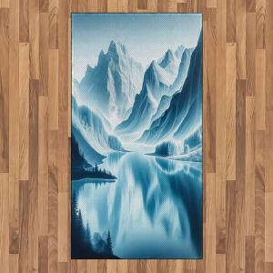 Ambesonne Lake Area Rug, Mountains Calm Nature Scenery Botanical Neutral Ornaments Illustration, Flat Woven Accent Rug for Living Room Bedroom Dining Room, 4′ X 5′ 7″, Pale Teal Tan and Brown(Pale Blue Petrol Blue)