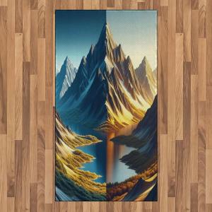 Ambesonne Lake Area Rug, Mountains Calm Nature Scenery Botanical Neutral Ornaments Illustration, Flat Woven Accent Rug for Living Room Bedroom Dining Room, 4′ X 5′ 7″, Pale Teal Tan and Brown(Sea Blue Dark Khaki)