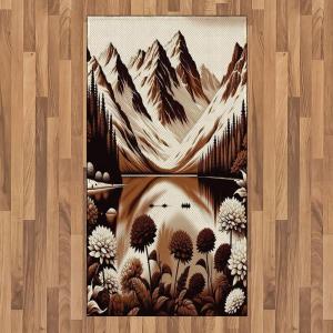 Ambesonne Lake Area Rug, Mountains Calm Nature Scenery Botanical Neutral Ornaments Illustration, Flat Woven Accent Rug for Living Room Bedroom Dining Room, 4′ X 5′ 7″, Pale Teal Tan and Brown(Pale Redwood Eggshell)