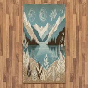 Ambesonne Lake Area Rug, Mountains Calm Nature Scenery Botanical Neutral Ornaments Illustration, Flat Woven Accent Rug for Living Room Bedroom Dining Room, 4′ X 5′ 7″, Pale Teal Tan and Brown(Pale Teal Tan and Brown)