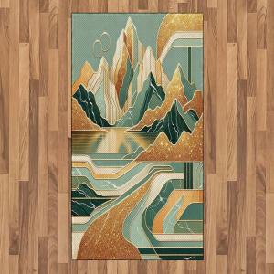 Ambesonne Lake Area Rug, Mountains Calm Nature Scenery Botanical Neutral Ornaments Illustration, Flat Woven Accent Rug for Living Room Bedroom Dining Room, 4′ X 5′ 7″, Pale Teal Tan and Brown(Amber Teal Burnt Orange)