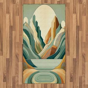 Ambesonne Lake Area Rug, Mountains Calm Nature Scenery Botanical Neutral Ornaments Illustration, Flat Woven Accent Rug for Living Room Bedroom Dining Room, 4′ X 5′ 7″, Pale Teal Tan and Brown(Seafoam Peach and Amber)