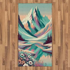 Ambesonne Lake Area Rug, Mountains Calm Nature Scenery Botanical Neutral Ornaments Illustration, Flat Woven Accent Rug for Living Room Bedroom Dining Room, 4′ X 5′ 7″, Pale Teal Tan and Brown(Seafoam Coral Plum)