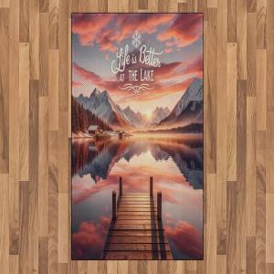 Ambesonne Lake Area Rug, Mountains Calm Nature Scenery Botanical Neutral Ornaments Illustration, Flat Woven Accent Rug for Living Room Bedroom Dining Room, 4′ X 5′ 7″, Pale Teal Tan and Brown(Salmon Purple Grey)