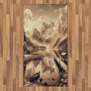 Ambesonne Lake Area Rug, Mountains Calm Nature Scenery Botanical Neutral Ornaments Illustration, Flat Woven Accent Rug for Living Room Bedroom Dining Room, 4′ X 5′ 7″, Pale Teal Tan and Brown(Grey Yellow Warm Taupe)