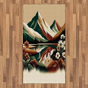 Ambesonne Lake Area Rug, Mountains Calm Nature Scenery Botanical Neutral Ornaments Illustration, Flat Woven Accent Rug for Living Room Bedroom Dining Room, 4′ X 5′ 7″, Pale Teal Tan and Brown(Hunter Green Pale Redwood)