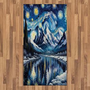 Ambesonne Lake Area Rug, Mountains Calm Nature Scenery Botanical Neutral Ornaments Illustration, Flat Woven Accent Rug for Living Room Bedroom Dining Room, 4′ X 5′ 7″, Pale Teal Tan and Brown(Royal Blue and Yellow)