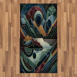 Ambesonne Lake Area Rug, Mountains Calm Nature Scenery Botanical Neutral Ornaments Illustration, Flat Woven Accent Rug for Living Room Bedroom Dining Room, 4′ X 5′ 7″, Pale Teal Tan and Brown(Raspberry Pale Teal Blue)