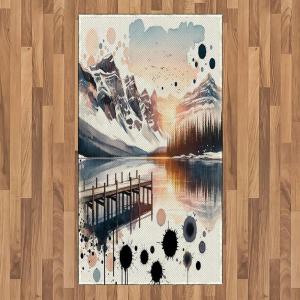 Ambesonne Lake Area Rug, Mountains Calm Nature Scenery Botanical Neutral Ornaments Illustration, Flat Woven Accent Rug for Living Room Bedroom Dining Room, 4′ X 5′ 7″, Pale Teal Tan and Brown(Peach and Pale Slate Blue)