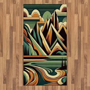 Ambesonne Lake Area Rug, Mountains Calm Nature Scenery Botanical Neutral Ornaments Illustration, Flat Woven Accent Rug for Living Room Bedroom Dining Room, 4′ X 5′ 7″, Pale Teal Tan and Brown(Orange Almond Green)