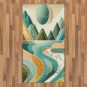 Ambesonne Lake Area Rug, Mountains Calm Nature Scenery Botanical Neutral Ornaments Illustration, Flat Woven Accent Rug for Living Room Bedroom Dining Room, 4′ X 5′ 7″, Pale Teal Tan and Brown(Amber and Seafoam)