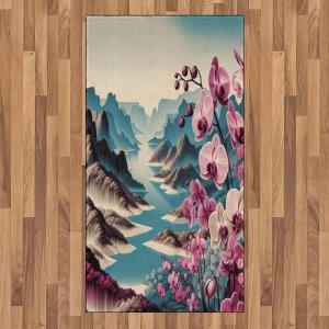 Ambesonne Lake Area Rug, Mountains Calm Nature Scenery Botanical Neutral Ornaments Illustration, Flat Woven Accent Rug for Living Room Bedroom Dining Room, 4′ X 5′ 7″, Pale Teal Tan and Brown(Pale Purple and Sea Blue)