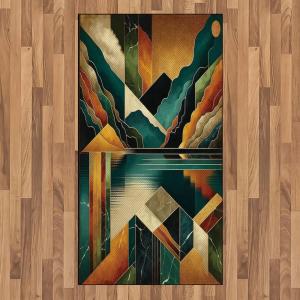 Ambesonne Lake Area Rug, Mountains Calm Nature Scenery Botanical Neutral Ornaments Illustration, Flat Woven Accent Rug for Living Room Bedroom Dining Room, 4′ X 5′ 7″, Pale Teal Tan and Brown(Ginger Dark Teal)