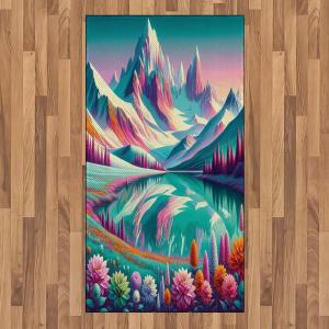 Ambesonne Lake Area Rug, Mountains Calm Nature Scenery Botanical Neutral Ornaments Illustration, Flat Woven Accent Rug for Living Room Bedroom Dining Room, 4′ X 5′ 7″, Pale Teal Tan and Brown(Teal Pastel Pink Indigo)