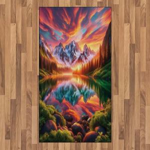 Ambesonne Lake Area Rug, Mountains Calm Nature Scenery Botanical Neutral Ornaments Illustration, Flat Woven Accent Rug for Living Room Bedroom Dining Room, 4′ X 5′ 7″, Pale Teal Tan and Brown(Burnt Sienna Green Teal)
