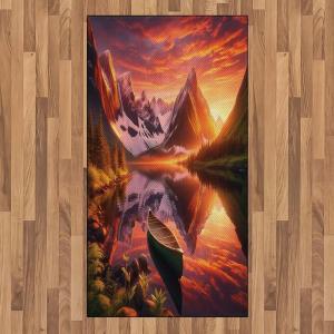 Ambesonne Lake Area Rug, Mountains Calm Nature Scenery Botanical Neutral Ornaments Illustration, Flat Woven Accent Rug for Living Room Bedroom Dining Room, 4′ X 5′ 7″, Pale Teal Tan and Brown(Olive Green and Burnt Sienna)