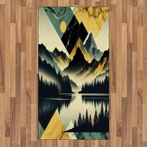 Ambesonne Lake Area Rug, Mountains Calm Nature Scenery Botanical Neutral Ornaments Illustration, Flat Woven Accent Rug for Living Room Bedroom Dining Room, 4′ X 5′ 7″, Pale Teal Tan and Brown(Dark Green Teal Khaki)