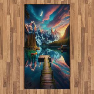 Ambesonne Lake Area Rug, Mountains Calm Nature Scenery Botanical Neutral Ornaments Illustration, Flat Woven Accent Rug for Living Room Bedroom Dining Room, 4′ X 5′ 7″, Pale Teal Tan and Brown(Coral Dark Turquoise)