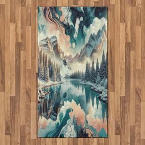 Ambesonne Lake Area Rug, Mountains Calm Nature Scenery Botanical Neutral Ornaments Illustration, Flat Woven Accent Rug for Living Room Bedroom Dining Room, 4′ X 5′ 7″, Pale Teal Tan and Brown(Cadet Blue Peach Teal)
