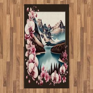 Ambesonne Lake Area Rug, Mountains Calm Nature Scenery Botanical Neutral Ornaments Illustration, Flat Woven Accent Rug for Living Room Bedroom Dining Room, 4′ X 5′ 7″, Pale Teal Tan and Brown(Pink Brown and Cadet Blue)